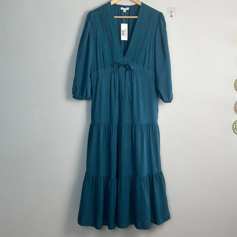 NEW Baltic Born Phillips Maxi Dress Persian Blue Medium Lined Tiered 3/4 Sleeves - Picture 16 of 16